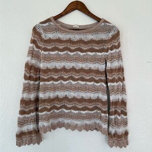 Hem & Thread Wavy Knit Brown and White Sweater
